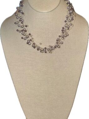 Lavender Ivory Multi-Strand Floating Pearl Necklace